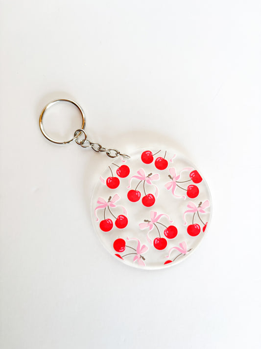 Cherries and Bows Round Keychain