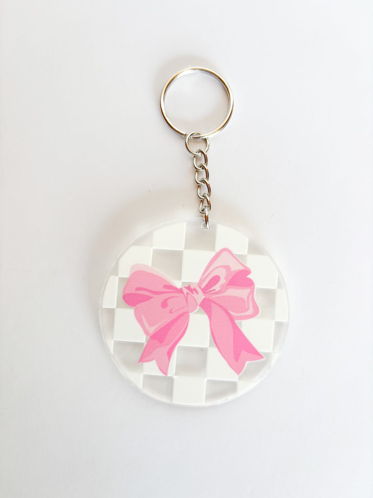 Checkered Bow Round Keychain