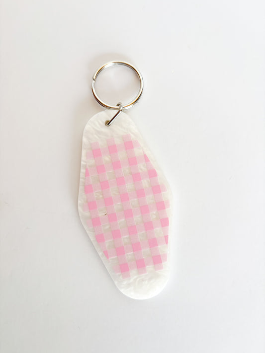 Pink Checkered Keychain